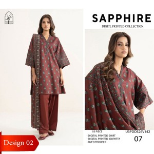 Sapphire Unstitched 3pcs Printed Lawn Collection